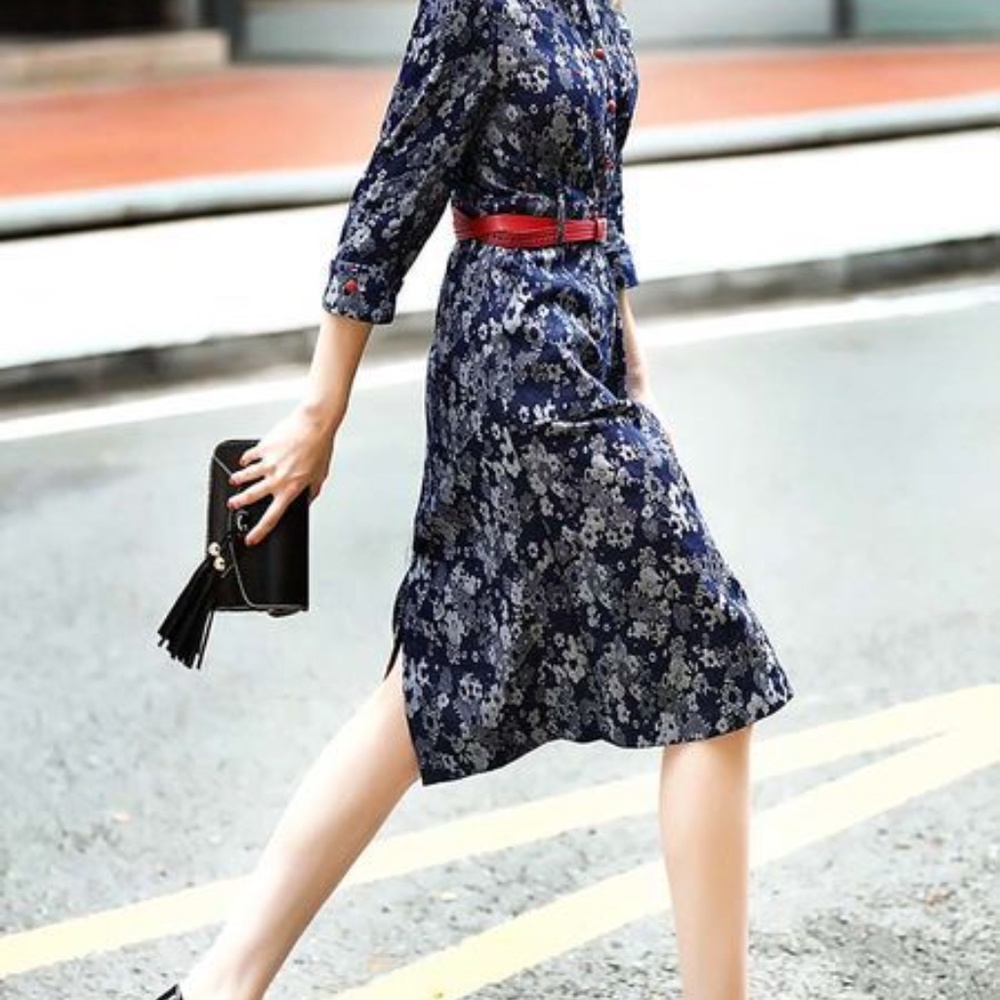 ELENYUN Denim Floral Women's Dress